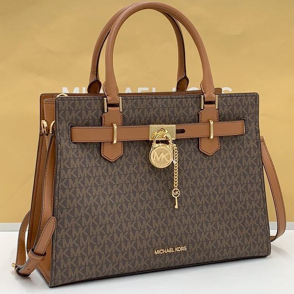 Michael Kors Hamilton Meidum Satchel Shoulder Crossbody luggage /Brown signature - Picture 1 of 16